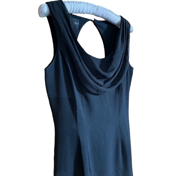 VTG Carole Little Black Halter Midi Sheath Dress Sheer Cowl Neck Date Formal - Picture 2 of 12